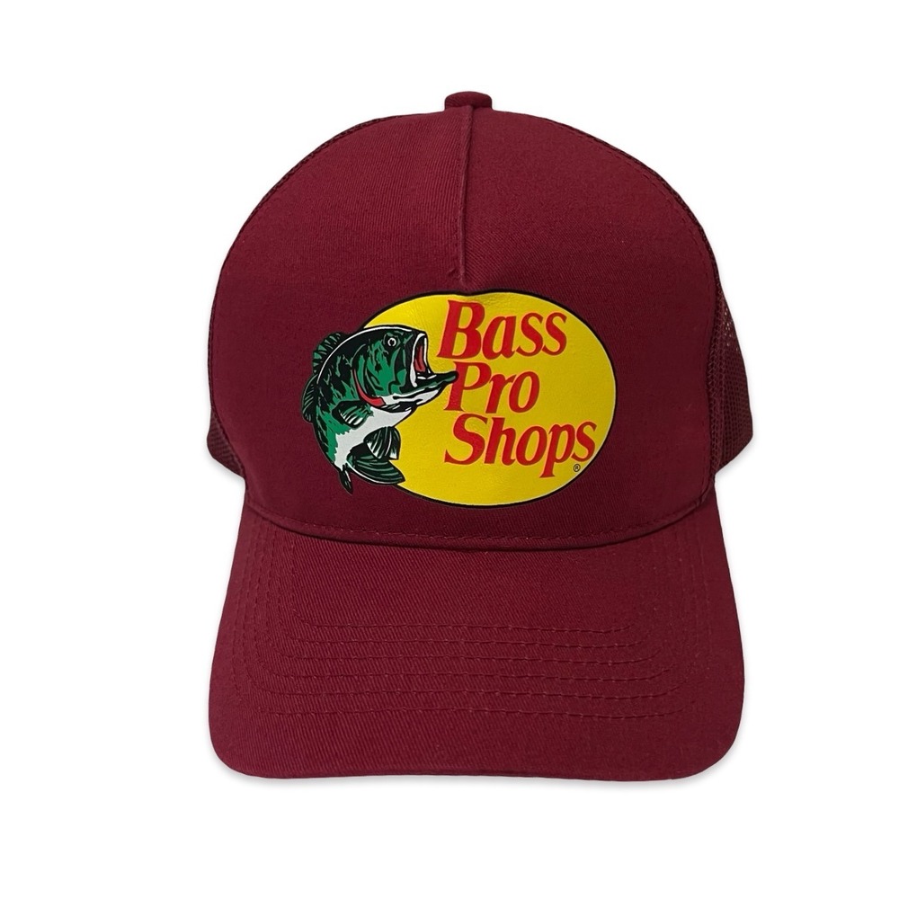 Bass Pro Shops Mesh Trucker Hat Maroon Burgundy Snapback Fishing Cap OSFM